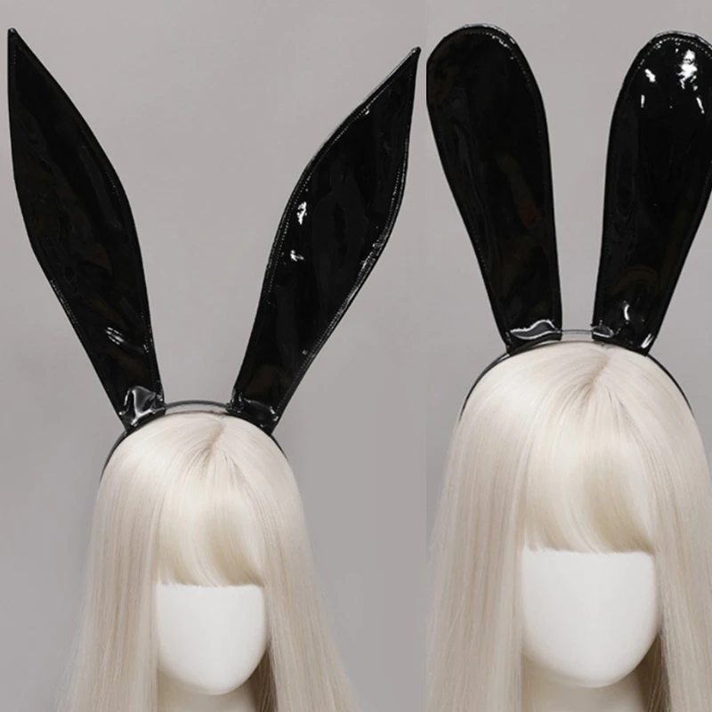 Leather Headband with Bunny Ears Sexy Rabbit Ears Hair Hoop Easter Halloween Headwear Cosplay Theme Party Costume