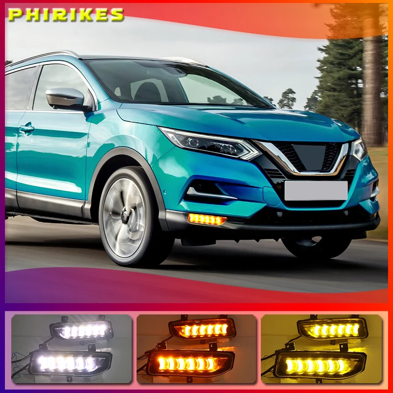 

2PCS LED Daytime Running Light For Nissan Qashqai 2019 2020 Dynamic Turn Yellow Signal Car DRL 12V LED Fog Lamp