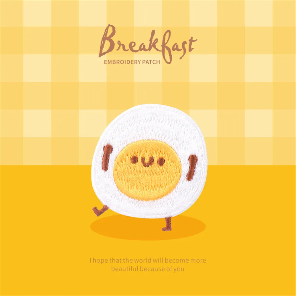 AHYONNIEX Happy Breakfast Embroidery Bread Egg Avocado Patches For DIY Clothing Iron on Patch with Hot Melt Glue on The Back