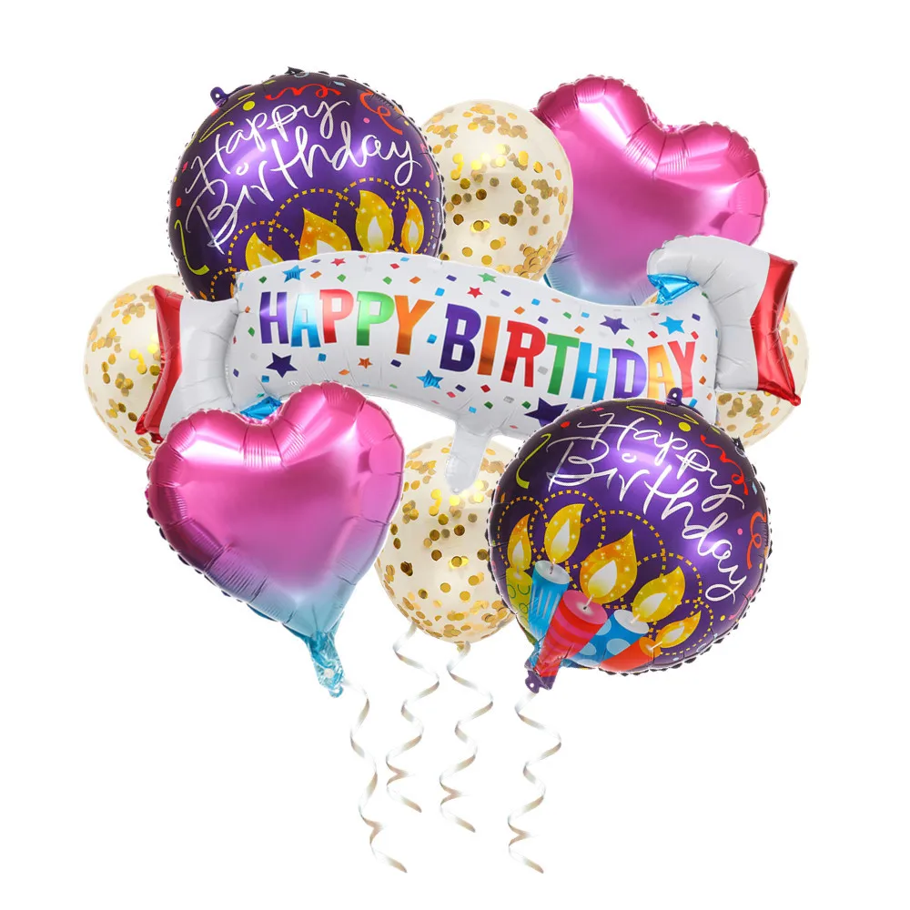 New 9 Sets of Birthday Banner Aluminum Film Ball Sequin Balloons Children's Adult Birthday Party Decoration Balloons