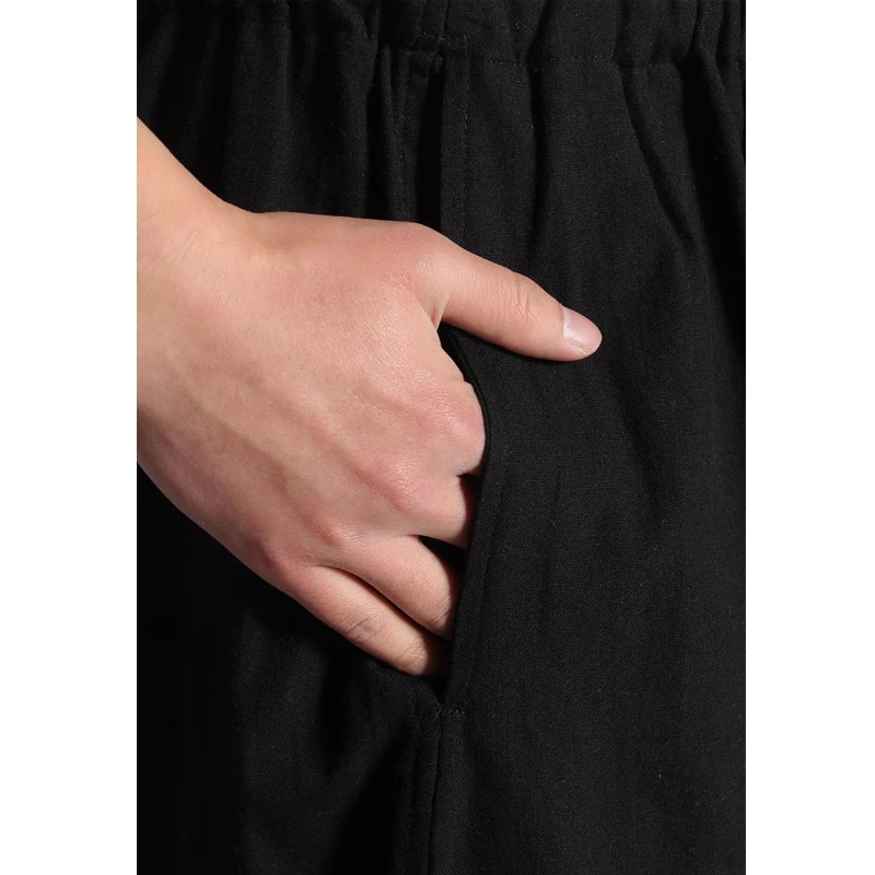 Pantalones largos negros de algodón para hombre, ropa tradicional china, Kung Fu, Wu Shu, Tai Chi, cintura elástica, joggers sueltos