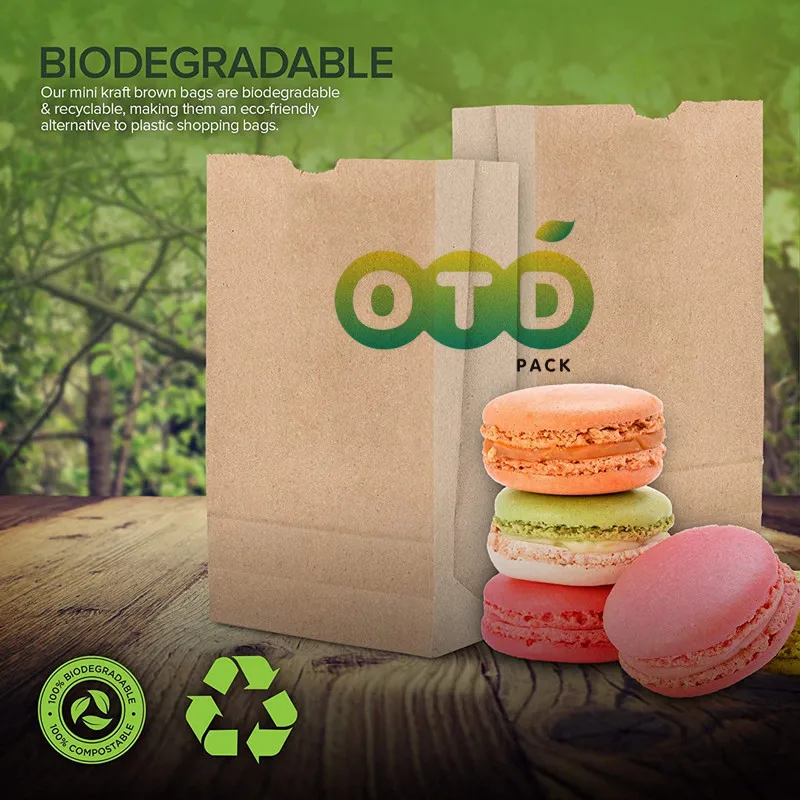 Paper Bags Kraft Brown Biodegradable and Compostable Food Grade for Bakery,Cookies,Treats,Snacks,Sandwiches Multipurpose Use