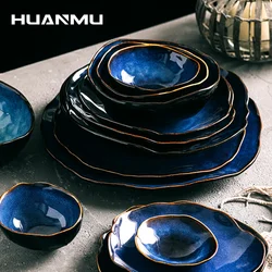 Ceramic Irregular Steak Plate Kiln Changed Bowl Plate Set Plate Sushi Dinner Bread Plate Pasta Plate Household Restaurant Dish