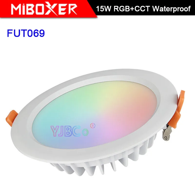 

Miboxer Waterproof 15W RGB+CCT LED Downlight FUT069 Round AC 100V-240V Dimmable wireless wifi control LED Ceiling Spotlight