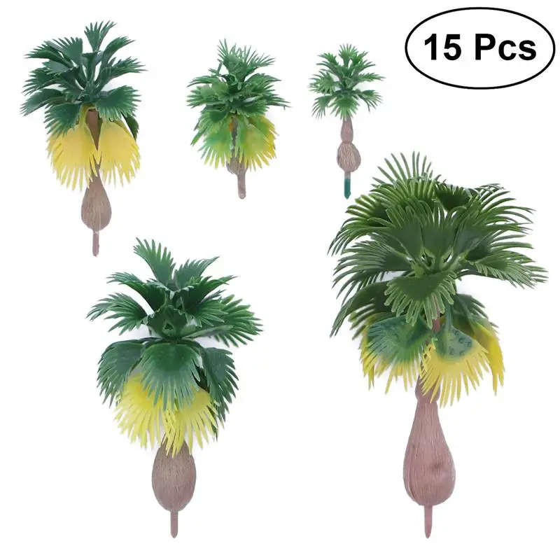 15pcs Model Train Palm Trees Tropical Forest Landscape Train Railroad Architecture Diorama Tree Decor Artificial Plant Accessory