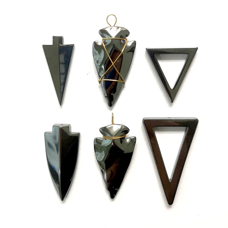 Natural Stone Hollow Out Triangle Arrow Hematite Necklace Charms Bracelets Bangles Jewelry DIY Necklace Making for Women Men