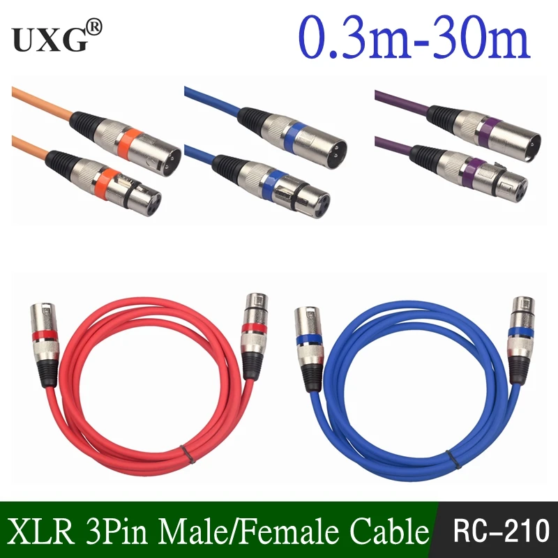 XLR Cable Male To Female M/F 3Pin OFC Audio Cable Foil+Braided Shielded For Microphone Mixer Amplifier 1m 2m 3m 5m 10m 20m 30m