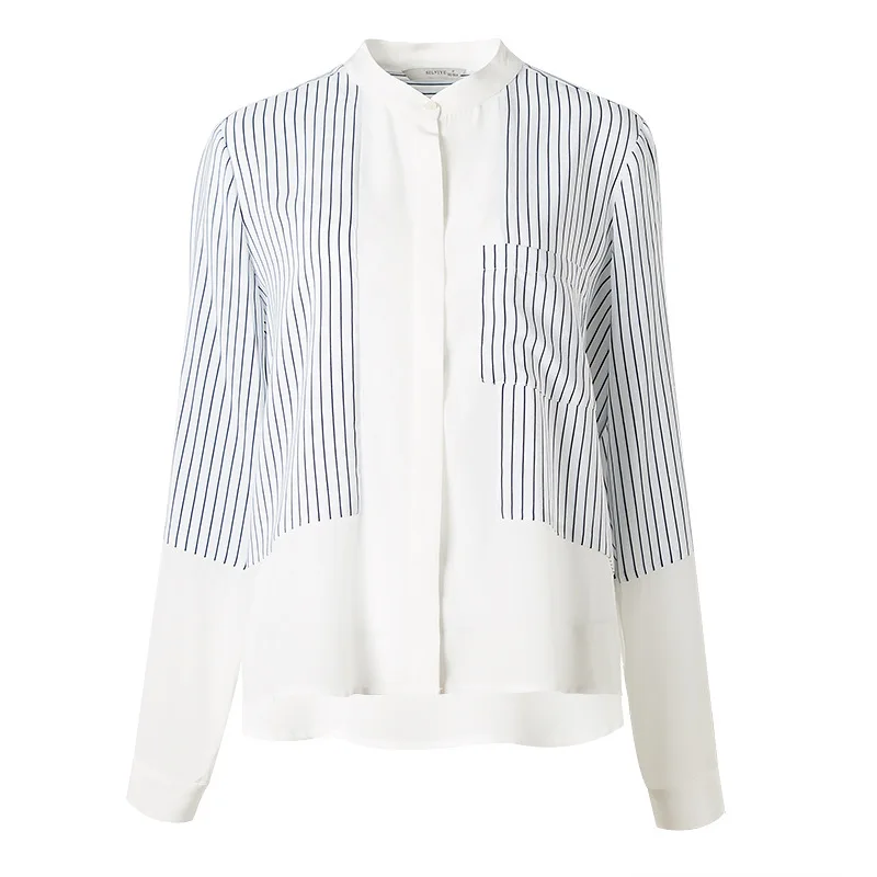 

Women's Shirt with Long Sleeves and 100% Silk Shirts with Small Collar Stripes