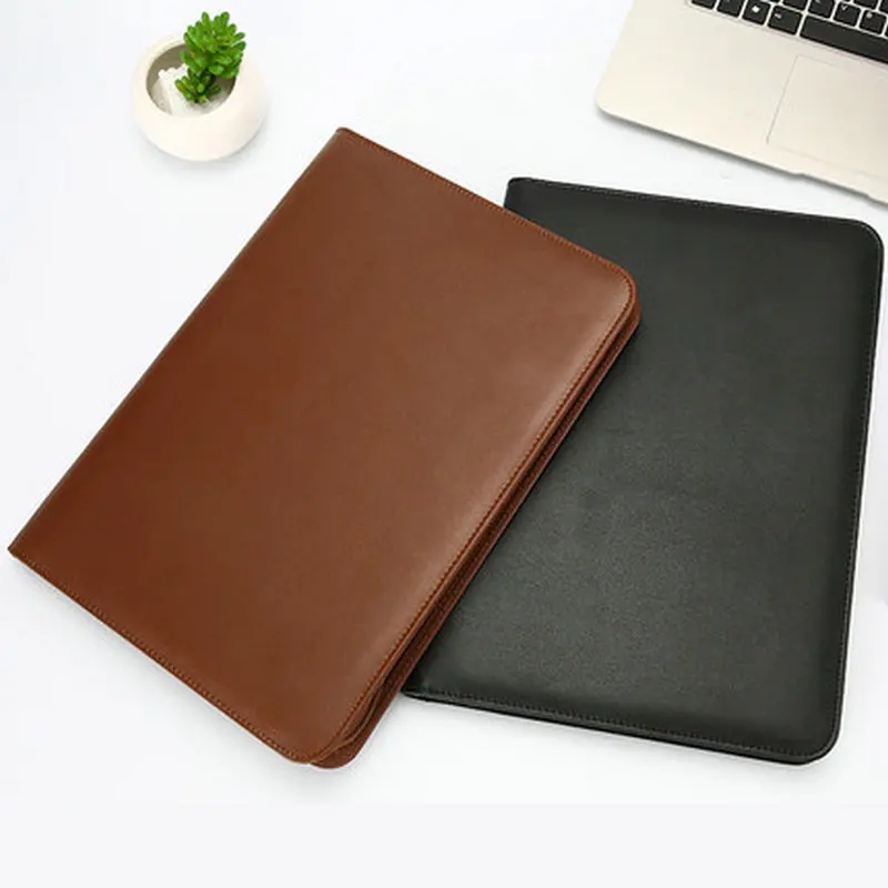 PU Leather A4 Portfolio Zipper Conference Padfolio With Calculator Multifunction Business Folder A4 Manager Bag (LOGO Print)