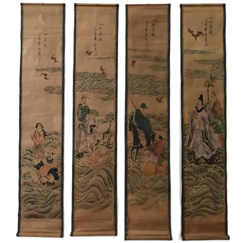 

China Old Scrolls Four Screen Decorate Eight Immortals Celebrity Painting