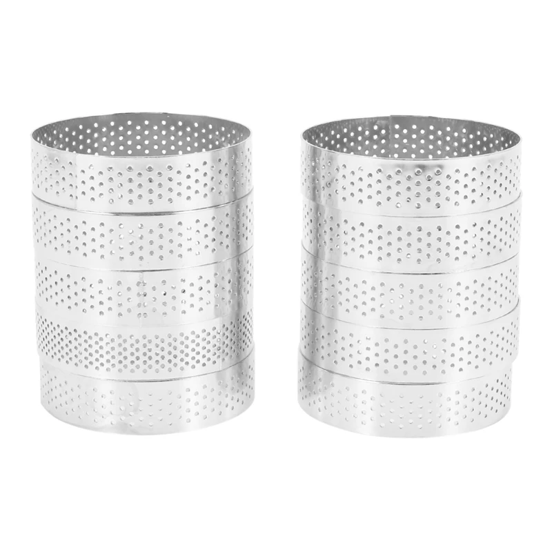 Circular Aço Inoxidável Tart Ring, Torre Pie Mold, Ferramentas De Cozimento, Bolo Perfurado, Mousse Ring,8cm, 10 Pcs