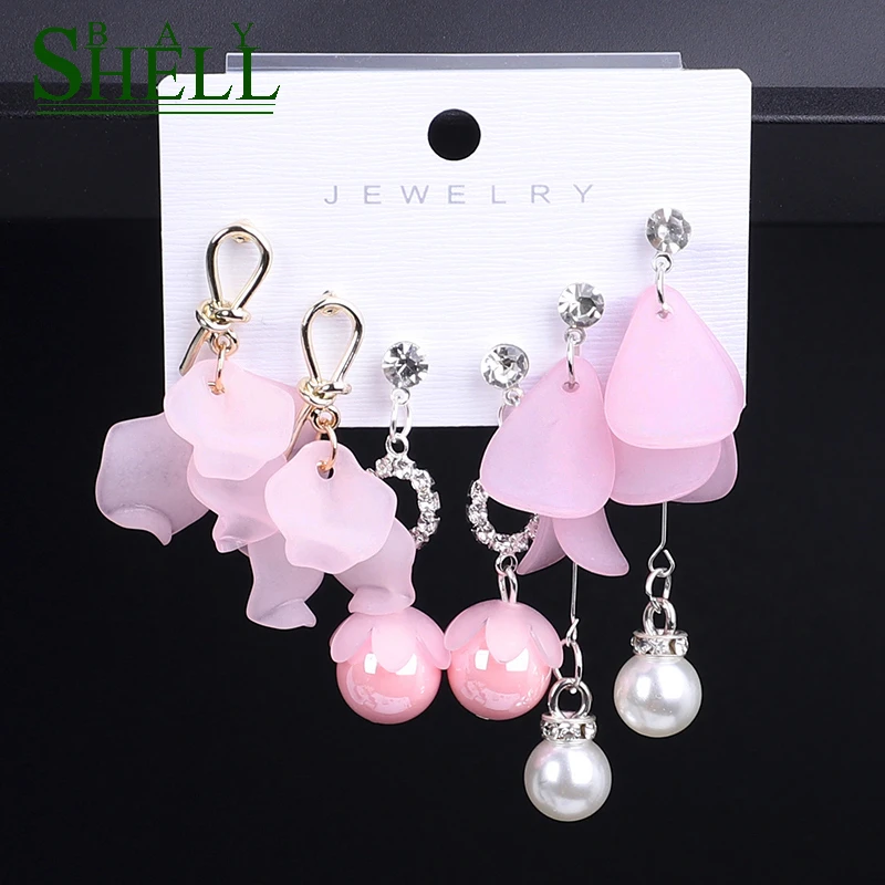 Shell Bay 2020 Long Earrings Set Fashion Jewelry Set Earrings Women Girl Bohemian Drop/Small Earrings Gifts Cute Pink Wholesale