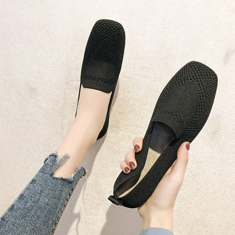 Flat bottom women's single shoes 2022 summer spring breathable soft bottom loafers woven flying woven women's shoes