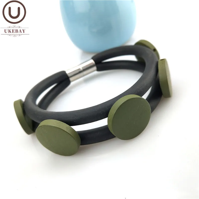

UKEBAY New Armygreen Wood Cuff Bracelets Women Charm Bracelet Designer Handmade Jewelry Luxury Love Bangles Rubber Jewellery