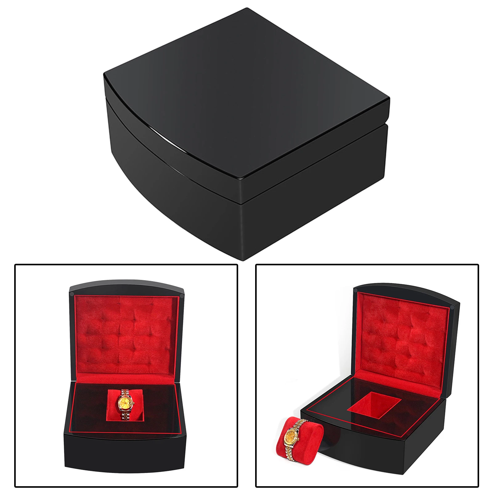 Black Piano Wood Storage Box Watch Jewelry Box with Watch Pillow for Engagement, Proposal, Wedding Gift or Special Occasions