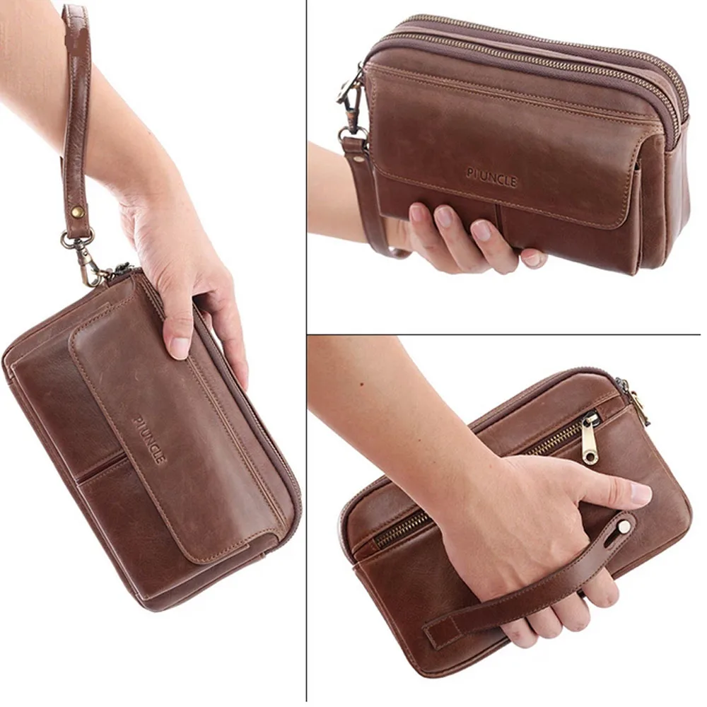 Genuine Leather Clutch Purse Long Wallet for Men Women Cellphone Purse Business Hand Cluth Bag Cell Phone Holster Card Holder Lo