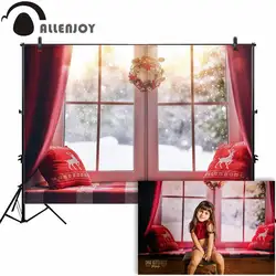 Allenjoy photography backdrop Christmas window wreath winter snow background photocall photoshoot prop custom photobooth