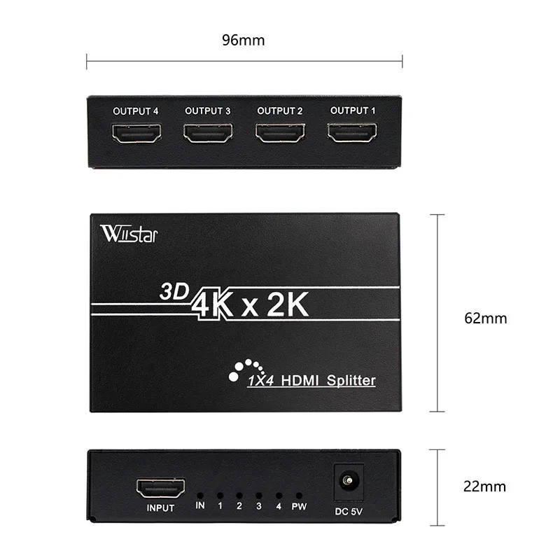 Wiistar HDMI Splitter 1 Input 2 Output HDMI Switch 1x2/1x4 for XBOX 360 PS4 Smart Android HDTV 4K 3D HDMI Switcher Adapter