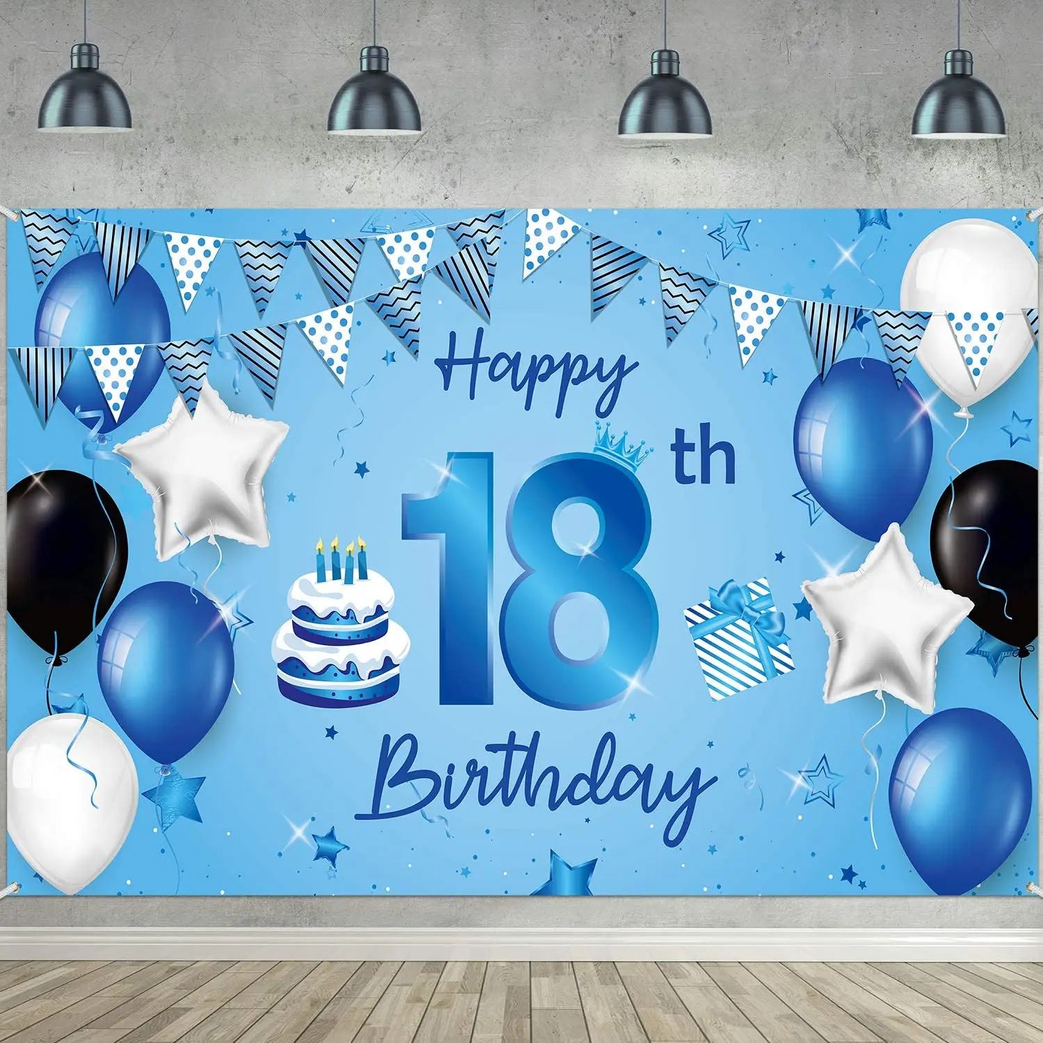 Photography Backdrop Happy 18th Birthday Banner Blue Sign Poster For Anniversary Party Decorations Background Supplies