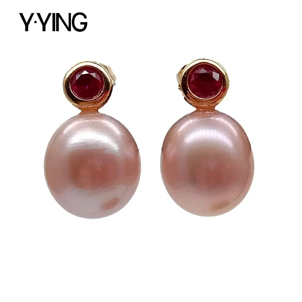 KKGEM Natural 10x13mm Cultured Purple Freshwater Pearl Fuchsia Rhinestone Pave Stud Earrings Wedding for Women view 2