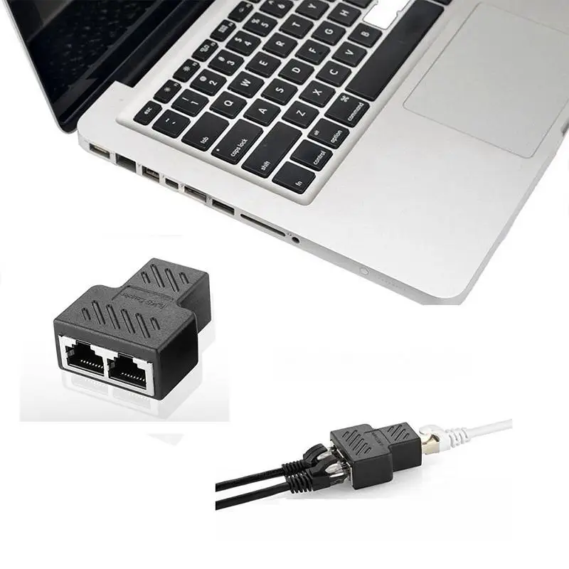 2 Ways LAN Ethernet Network Cable RJ45 Female Splitter Connector Adapter For Laptop Docking Stations Z07 Drop ship shipping