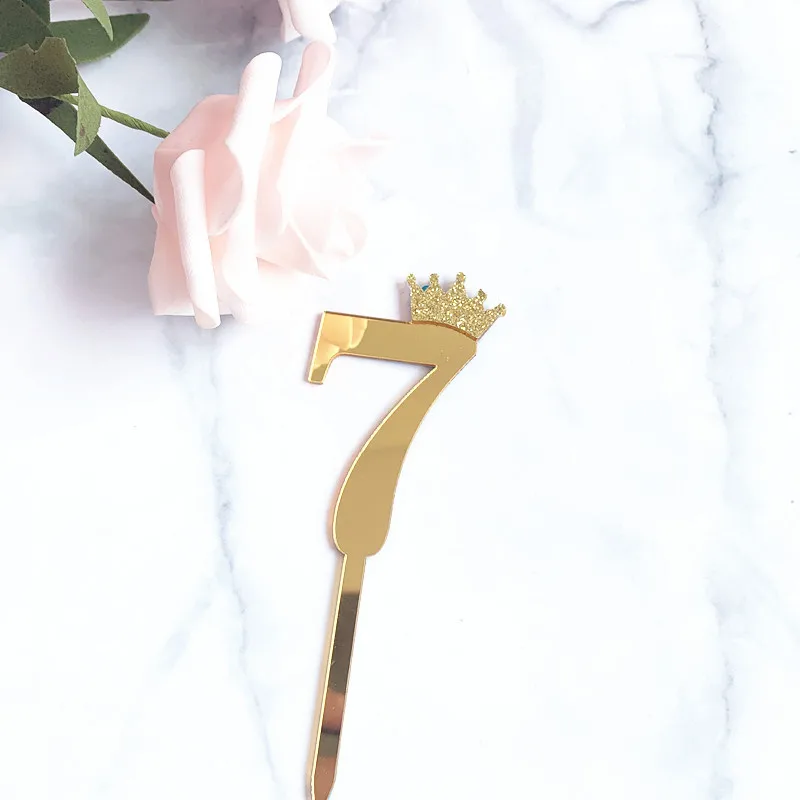 0-9 Kronen-Zahlen Happy Birthday Tortendekoration Gold Acryl Hochzeit Party Cupcake Topper für Babyparty Geschenk Dessert Dekoration – Detail 15