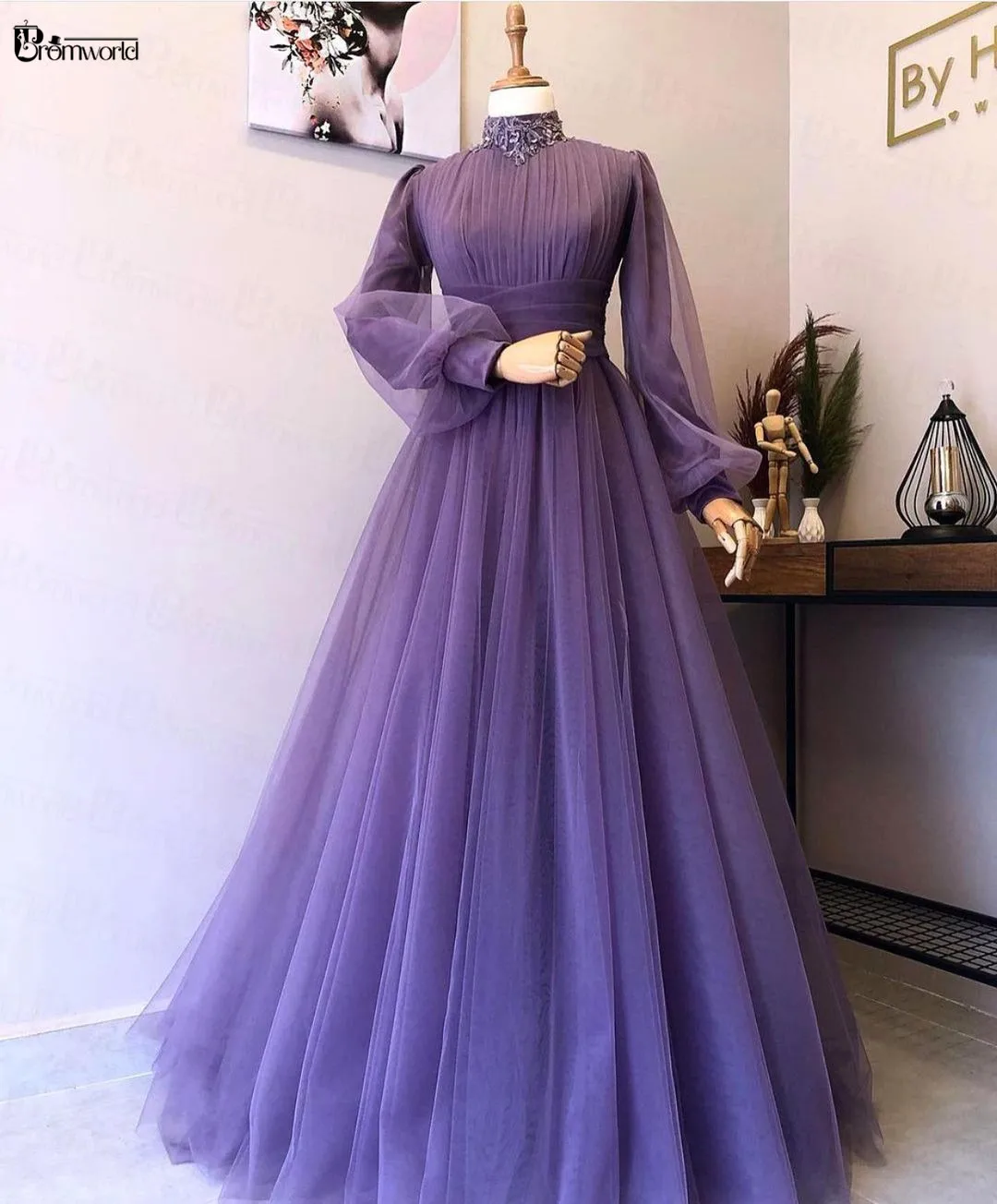 Robe de Soirée Vintage en Tulle à Manches sulf, Tenue de Bal Formelle, Grande Taille, Lavande, Dubaï