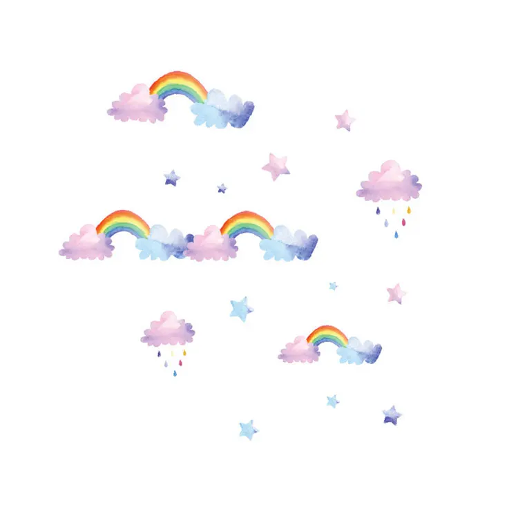 Cartoon-Wolken-Regenbogen-Wandaufkleber Kinderzimmer Kleiderschrank Heimdekoration Abnehmbares Wandbild Kinderzimmer-Layout Baby-Schlafzimmer-Dekor-Aufkleber – Detail 7