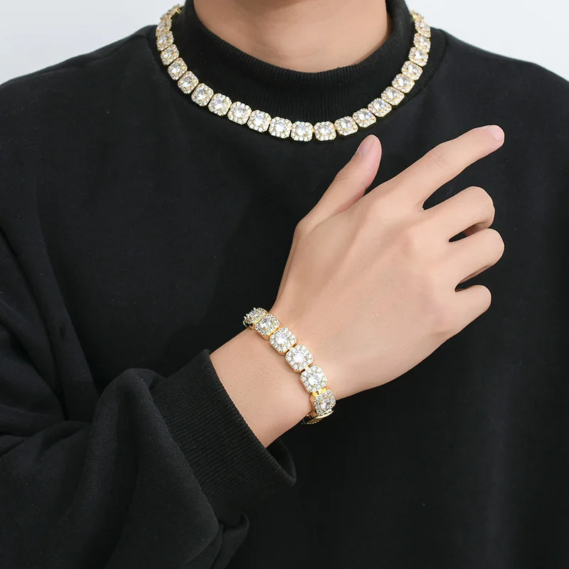 Charm Hip Hop Claw Setting AAA CZ Stone Bling Iced Out Square Choker Tennis Link Chain Bracelets for Men Rapper Jewelry Gift