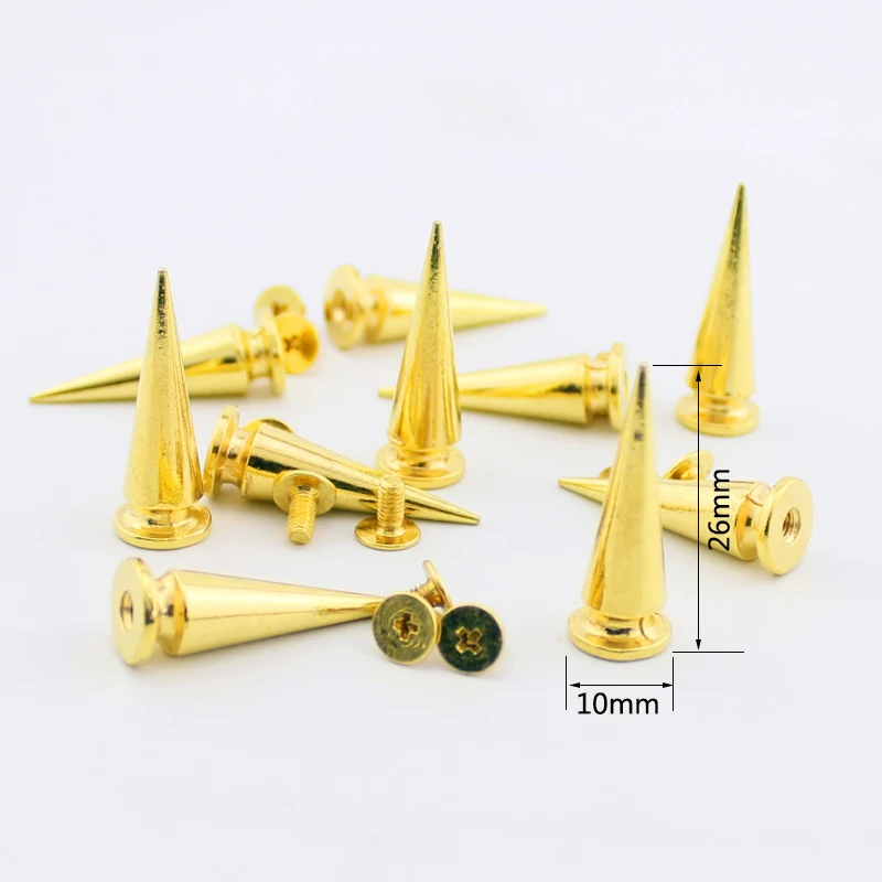 100pcs 10*26mm Gold Punk Rivets Screwback Bullet Spike New Fashion Spot Studs DIY Garment Accessory Wholesale