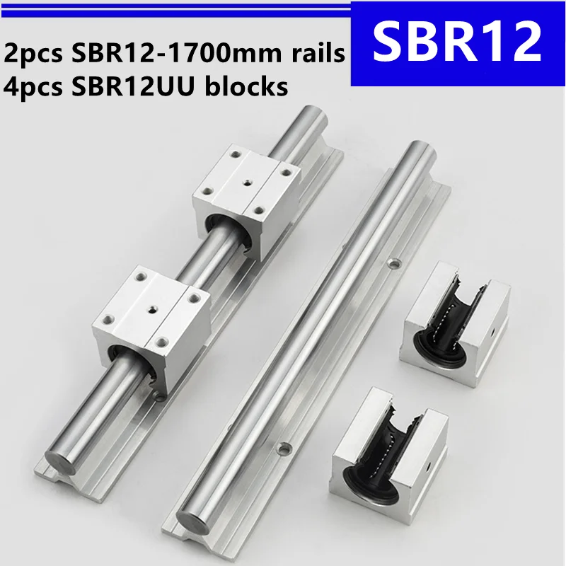 

2pcs SBR12 -1700mm Linear Guide Support Rail and 4pcs SBR12UU Linear Bearing Blocks for CNC Router Parts