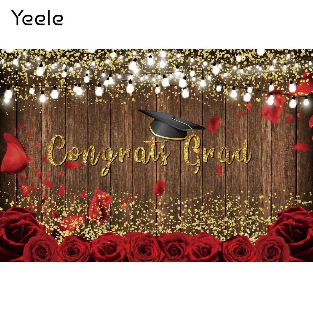 Yeele Congrats Graduate Photocall Wooden Boards Flowers Glitters Photography Backdrops Backgrounds For Photos Studio Props