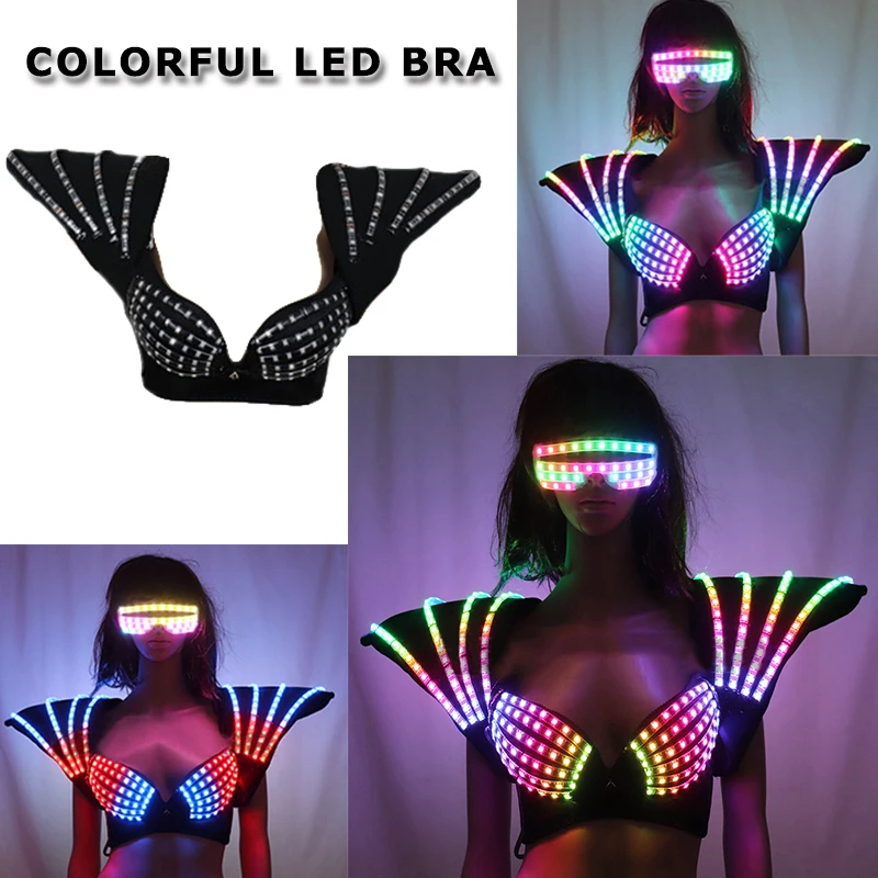 

Colorful LED Bra Shoulder Dance Costumes Luminous Vest Party Bar Entertainment Lighting Props