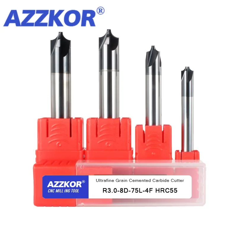 Azzkor-タングステン鋼フライス工具,アルミニウム,4ブレード,凸型合金コーティング,トップスチール,卸売り,hrc55