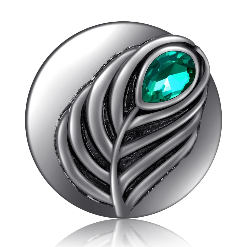 KZ3512 New Beauty feather Rhinestone 18MM snap buttons fit DIY 18MM snap bracelet snap jewelry Valentine\'s Day Gift