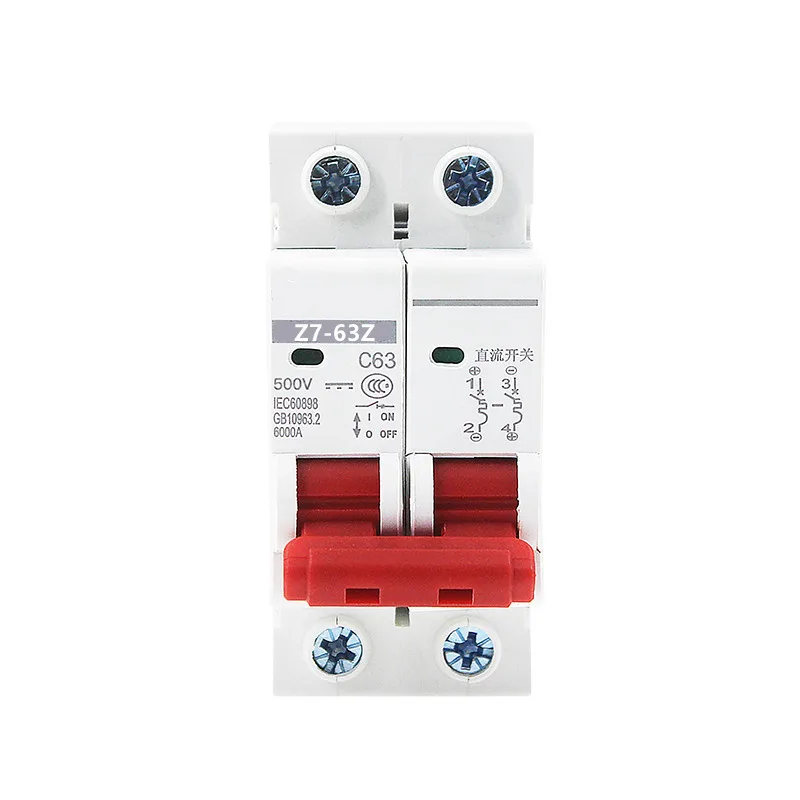 2 P DC 500 V Solare Mini Circuit Breaker 6A/10A/16A/20A/25A/32A /40A/50A/63A DC Aria Interruttore MCB