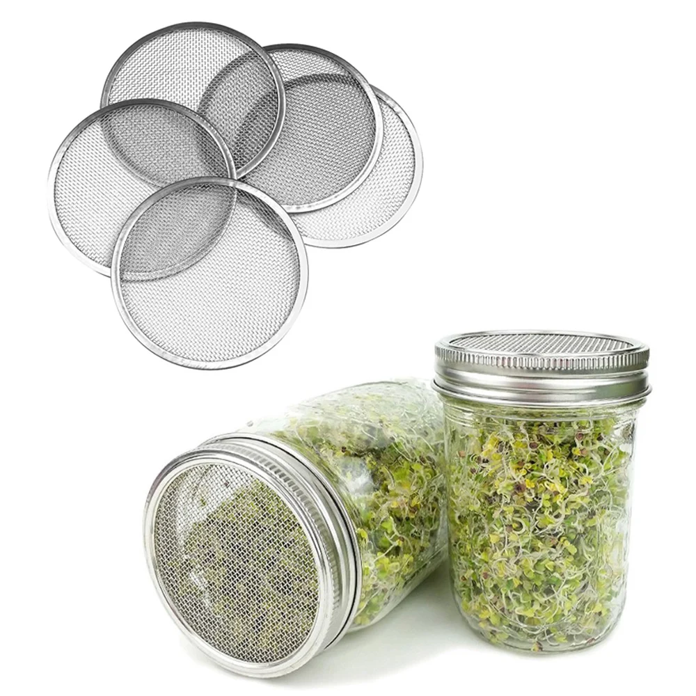 5 Stainless Steel Sprouting Strainer Mesh Screen Lids for Wide Mouth Mason Jars Filter Cap Seeds Sprouts Growing Sifting Covers