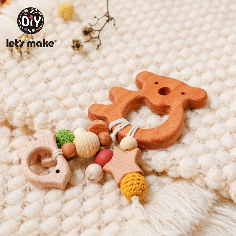 Zróbmy 5pc Baby Teether drewniany gryzak przyrząd do rozdzielania jedzenia Raby grzechotki grzechotka dla dzieci zabawki szopka Mobiles grzechotka noworodki zabawki