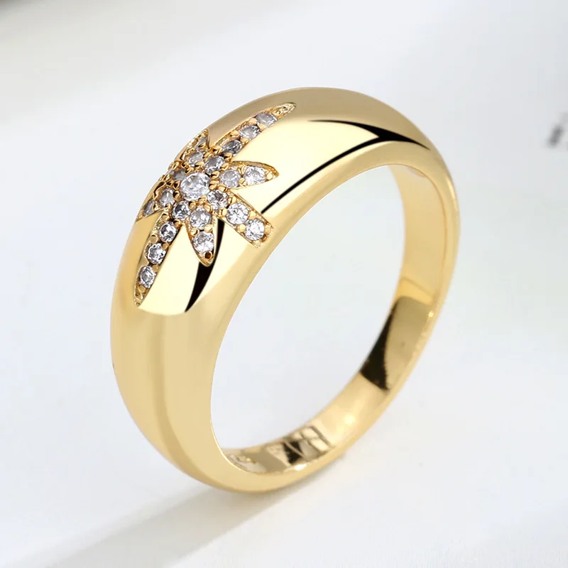 Gold Color Chunky Statement Nail Rings For Women Shiny Zircon Flower Ring Simple Designer Wedding Engagement Jewelry Ring KAR209