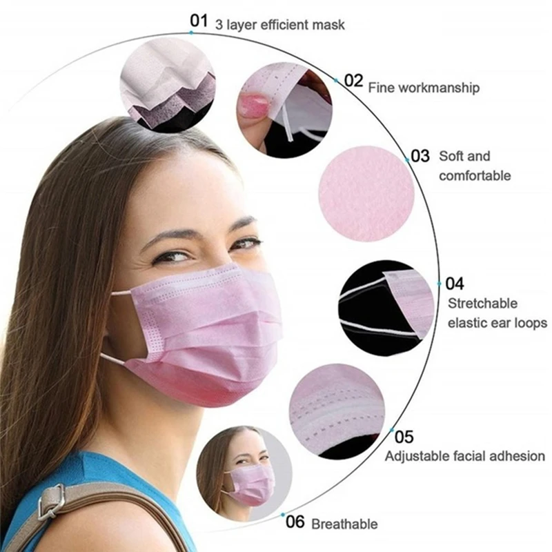 10-100pcs Mask 3ply Non-Woven Mask Black Mouth Cover Disposable Mask mascarillas quirurgicas homologadas PM041