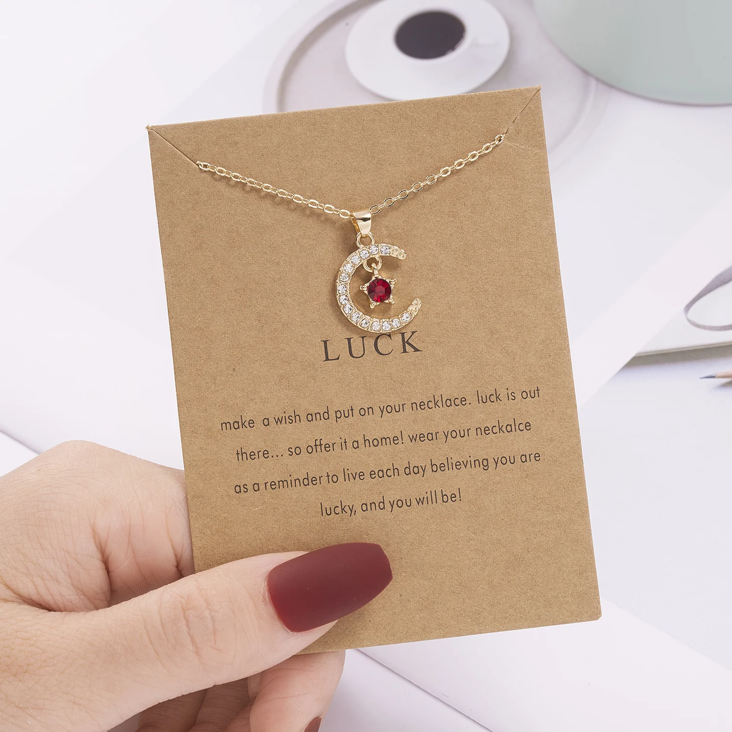 Women Birthstone Pendant Necklace Moon Star Shaped Fashion Birthday Jewelry Gifts Colorful Rhinestone Clavicle Chain Choker