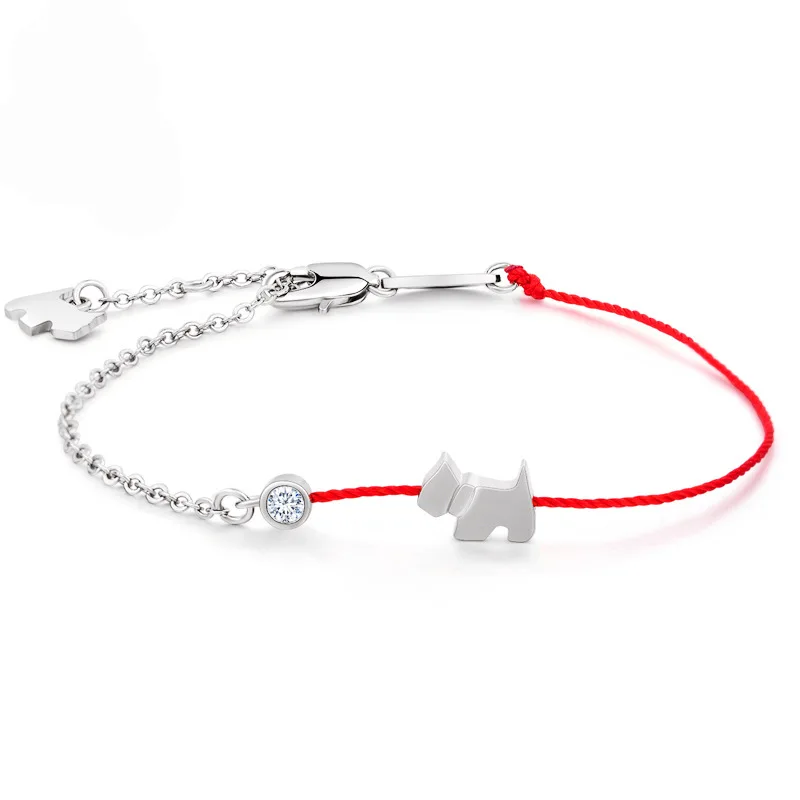 S925 Sterling Silber Hund Schwein Charm Armband Rote Schnur Verstellbare Kette Schmuck für Frauen Haustier Liebhaber Geschenk Niedliche Tier Armbänder