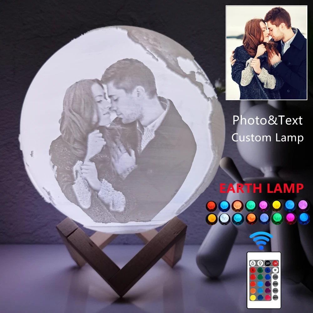 

Photo Custom LED Light 3D Print Earth Lamp Bedroom Decor USB Rechargeable Night Lamp Home Party Holiday Decoration Xmas Gift