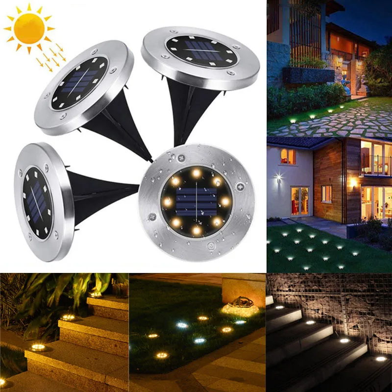 

8 LED Solar Lawn Yard Led Night Light Buried Solar Garden Light IP65 Waterproof Outdoor PathWay Floor Under Ground Spot Lamp