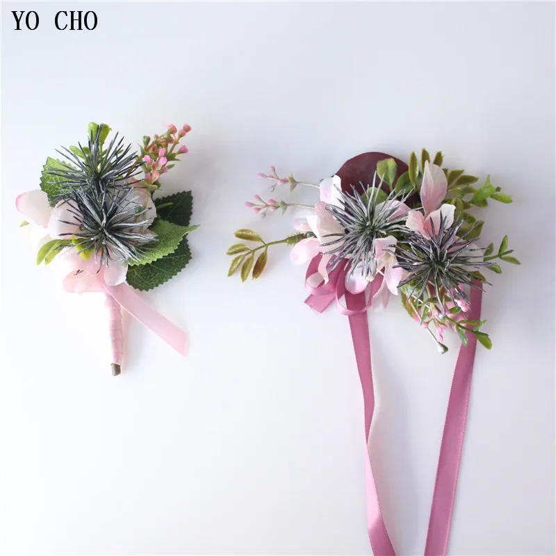 YO CHO Artificial Leaves Wrist Flower Plant Decor Wedding Corsage Dress Accessory Man Boutonniere for Wedding Prom Party