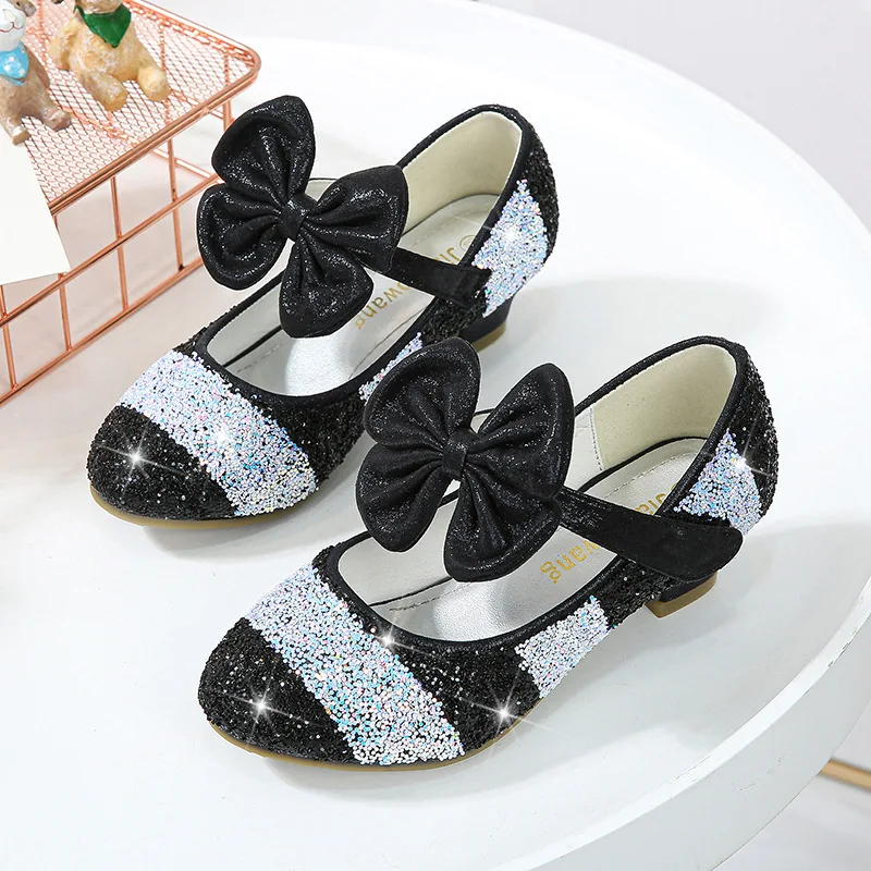 Princess Shoes For Girls Children Round-Toe Soft-Sole Teenagers High Heel Crystal Single Party Shoes Shandals Cristmas Gifts