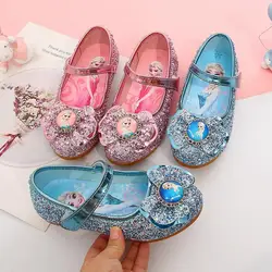 Children Leather Elsa Sandals Child Flat Heels Girls Princess Summer Elsa Shoes Chaussure Enfants Sandals Party Shoes Size 26-37