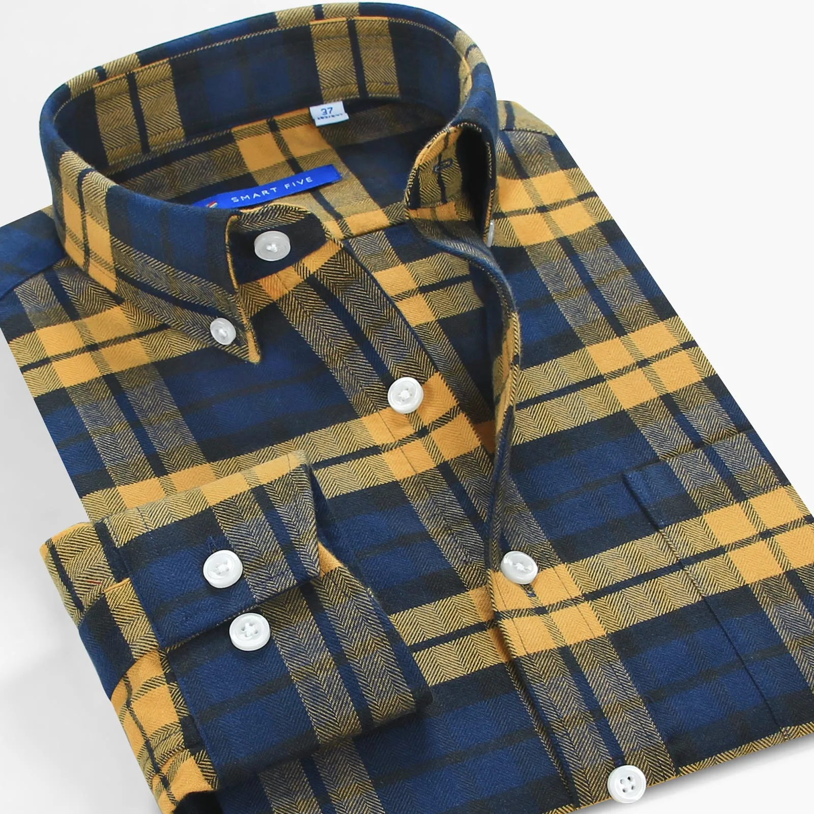 Smart Five Flannel Shirt Men Clothing Thick Long Sleeve Casual Plaid Shirt Slim Fit Branded Vintage 2021 New Man Shirts