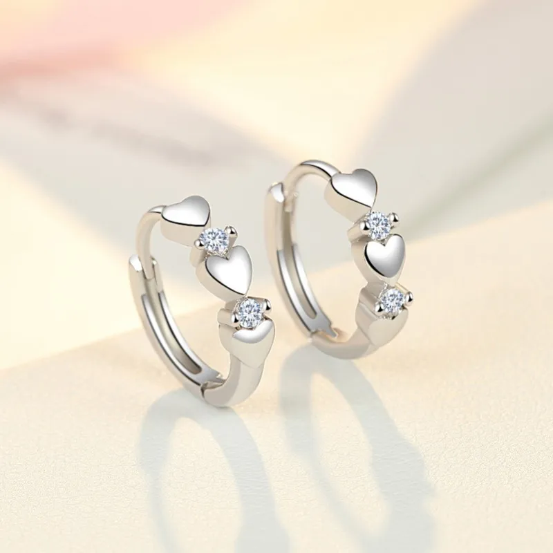 LByzHan 100% Real 925 Sterling Silver Earrings Heart Zircon Small Earrings For Women Jewelry Gifts