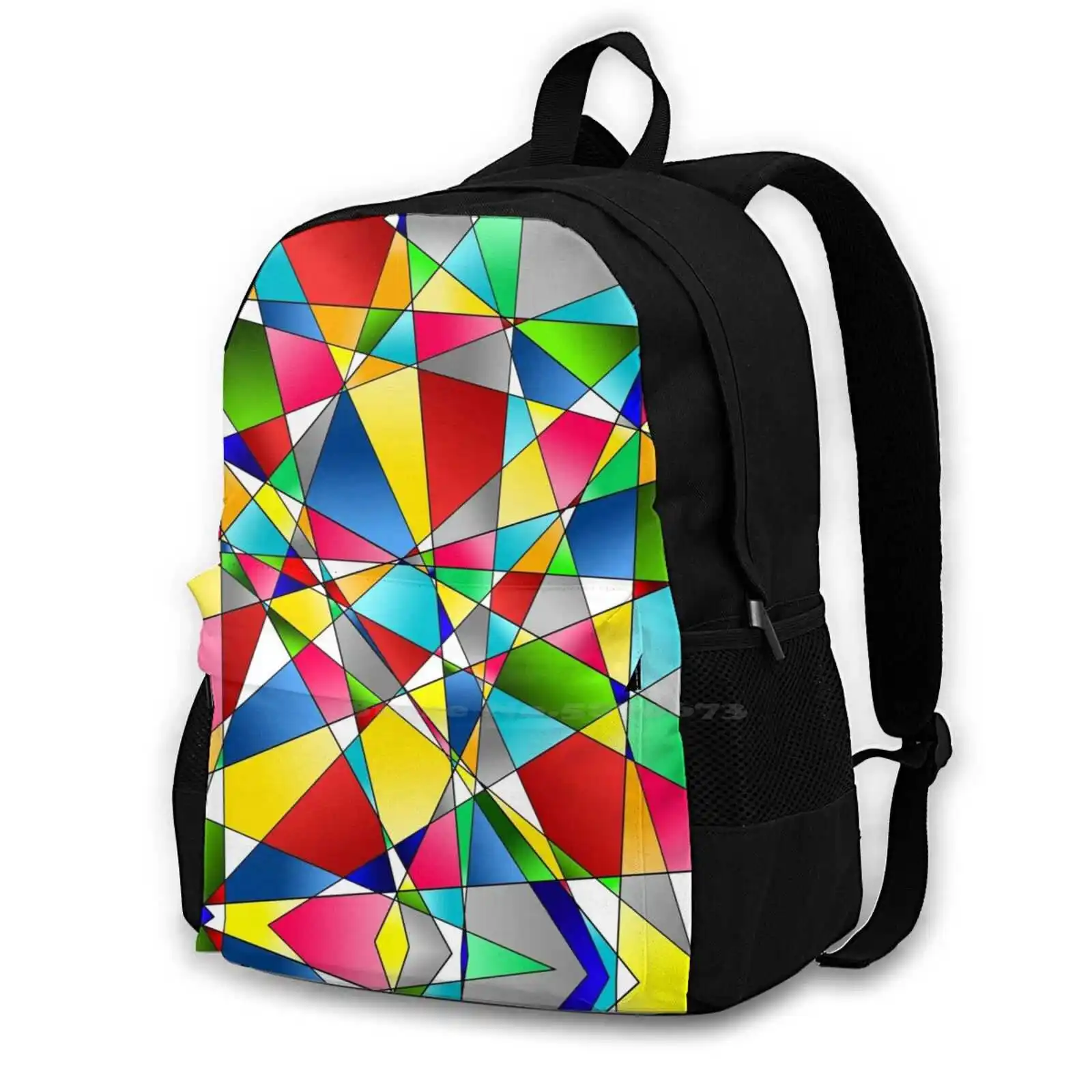 

Patchwork Backpacks For School Teenagers Girls Travel Bags Fantasy Imagination Lines To Form Areas Red Turquoise Colorful